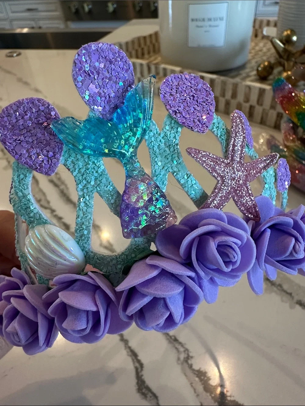 Kids Mermaid Tiara Headband with Purple Flowers